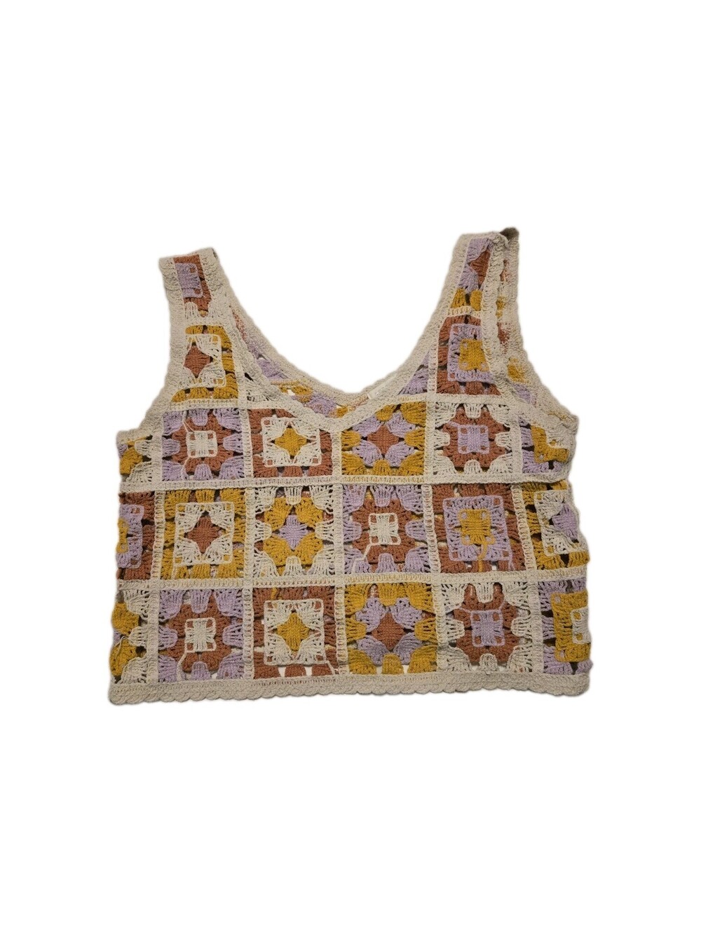Rebellion Crochet Knit Crop Top Women’s Boho Patchwork Size Small Pastel Spring